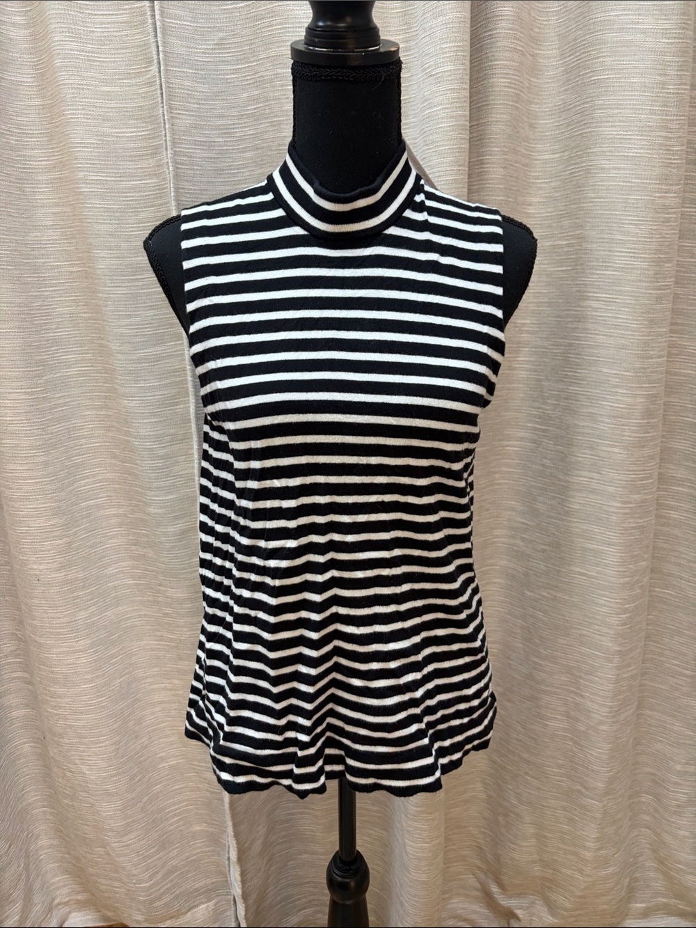 J. Crew Striped Mock Neck Sleeveless Tank Top - Black & White